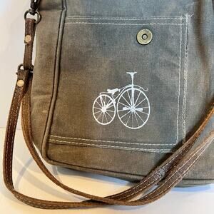 Myra Bag, cotton canvas & leather crossbody, zipper & flap closure